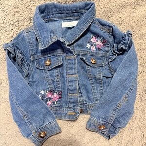 Denim Kids Jacket with Floral Embroidery